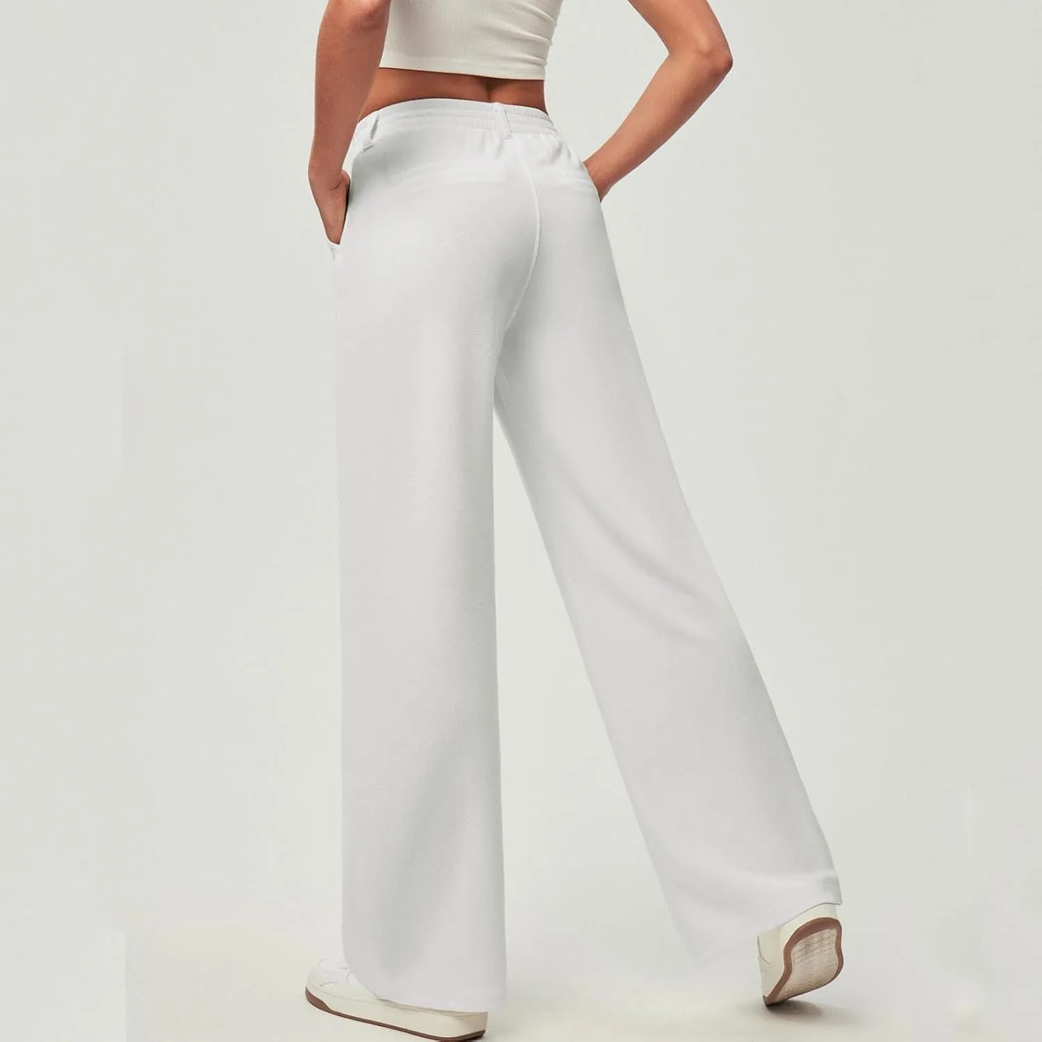 Petite Dress Pants for Women Wide Leg Palazzo Pants Business Casual Elastic High Waisted Work Pant with Pockets