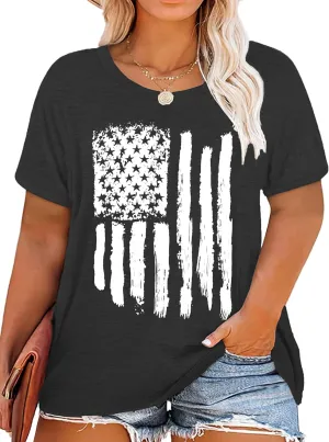 Plus Size American Flag Shirts Women Patriotic Shirts USA Flag Graphic T-Shirt 4th of July Tee Tops