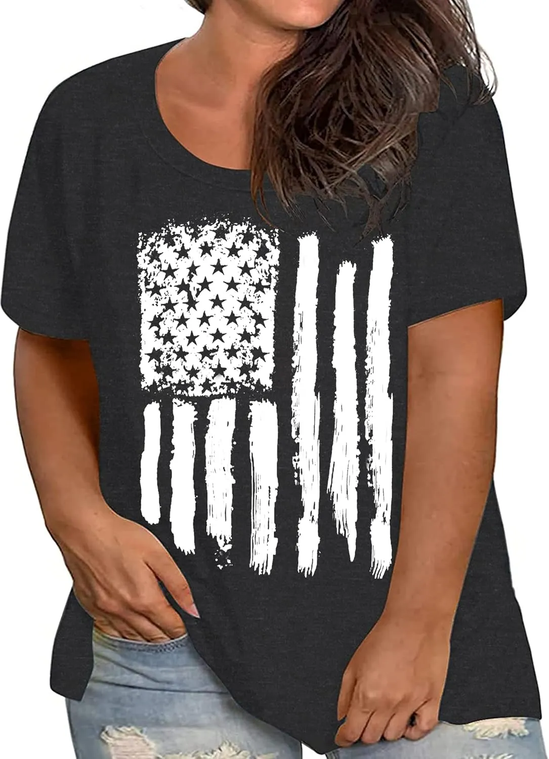 Plus Size American Flag Shirts Women Patriotic Shirts USA Flag Graphic T-Shirt 4th of July Tee Tops