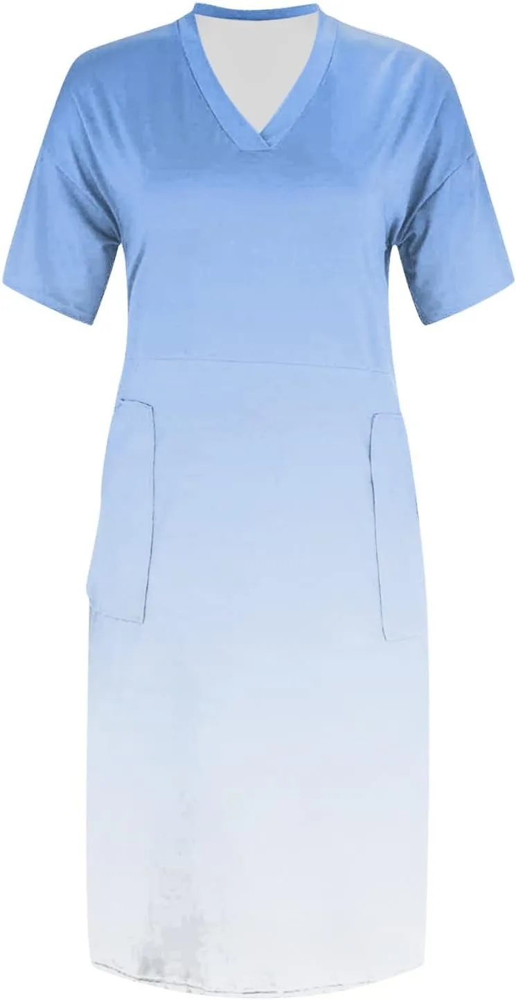 Plus Size Dresses for Curvy Women,2024 Summer Casual V Neck Short Sleeve T Shirt Dress with Pockets Daily Midi Dress