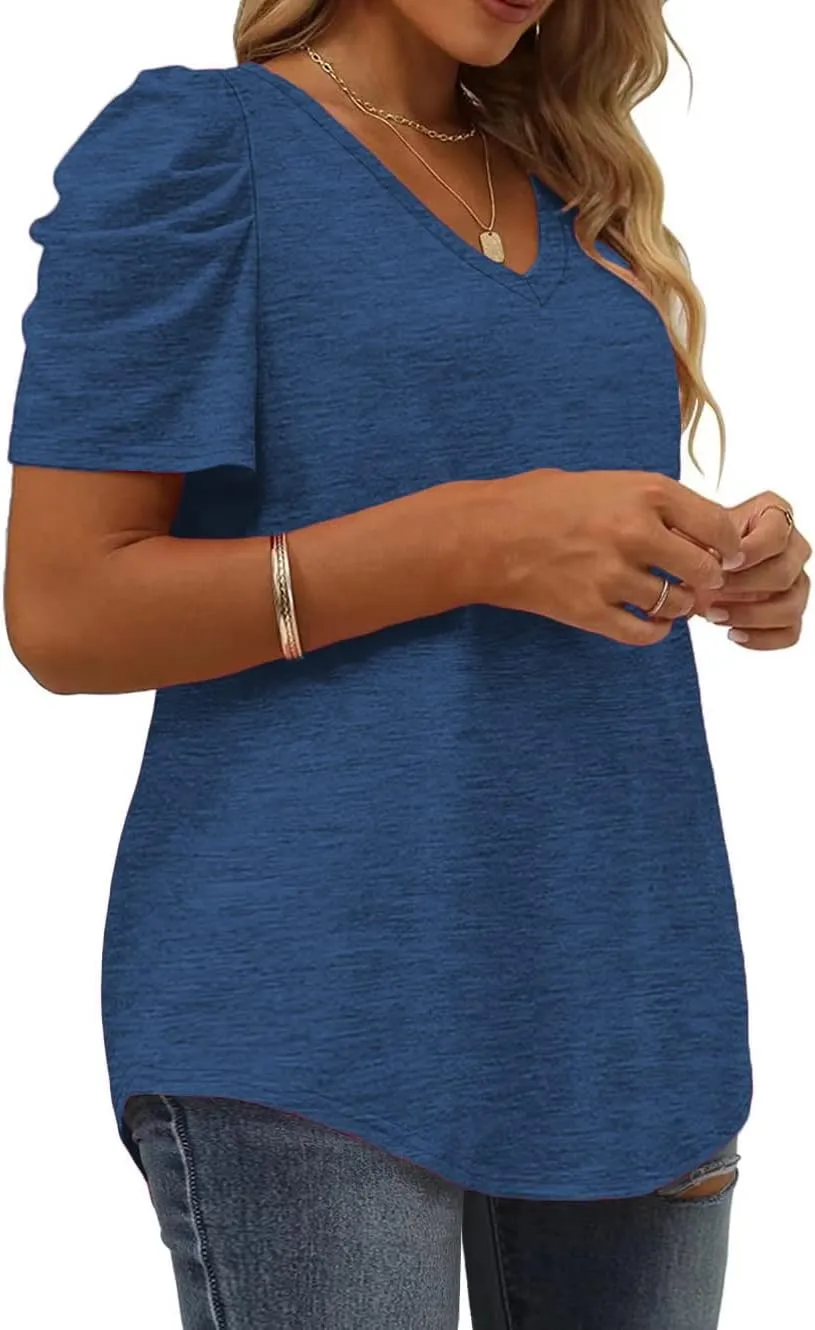 Plus-Size Tops for Women Short Sleeve T Shirts V Neck Tunic Tees XL-5XL