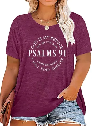 Plus Size Women Christian Shirts Waymaker Tshirt Vintage Faith Religious Gift Tee Psalm 91 Letter Print Blessed Tops(2-5X)