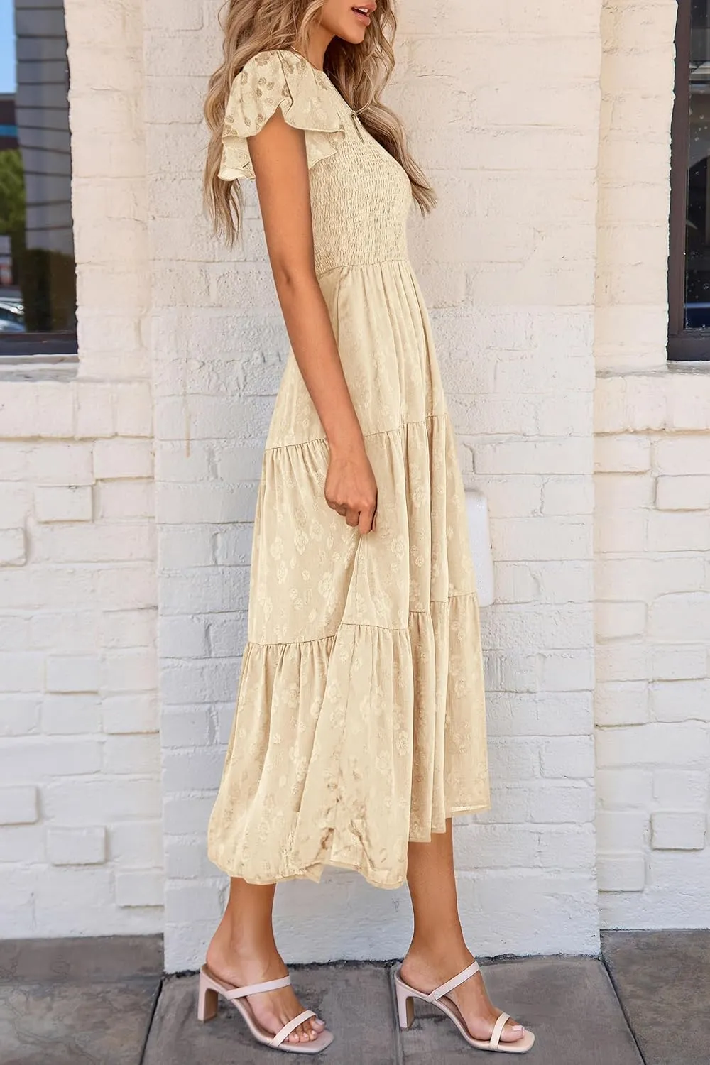PRETTYGARDEN Women's Floral Midi Dress 2025 Summer Cap Sleeve Smocked Ruffle A Line Long Flowy Wedding Guest Dresses
