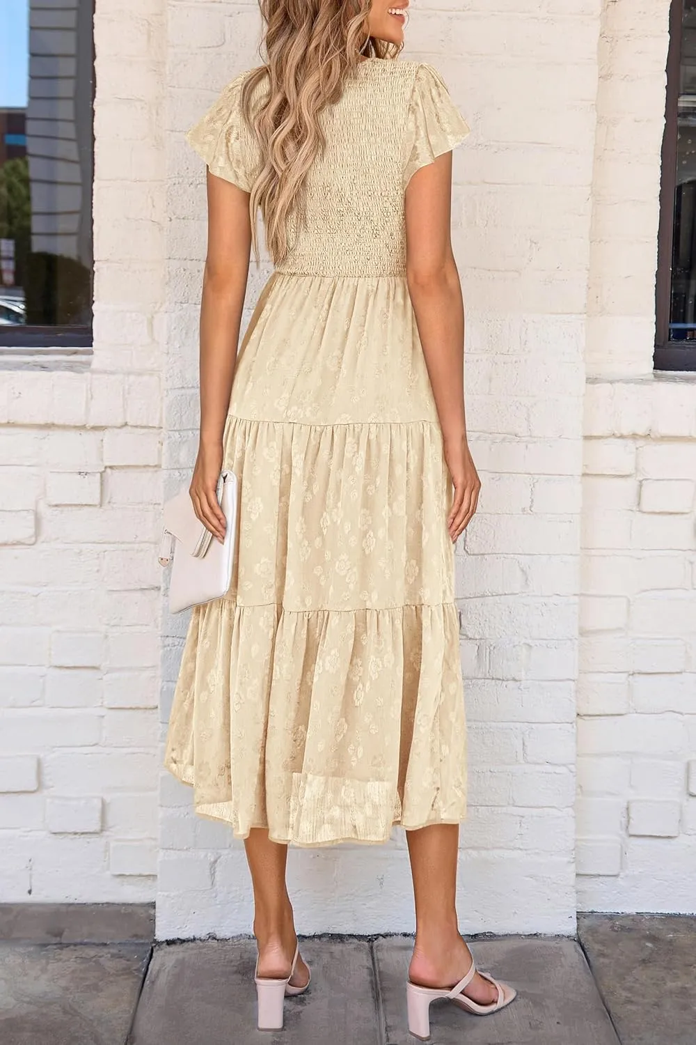 PRETTYGARDEN Women's Floral Midi Dress 2025 Summer Cap Sleeve Smocked Ruffle A Line Long Flowy Wedding Guest Dresses