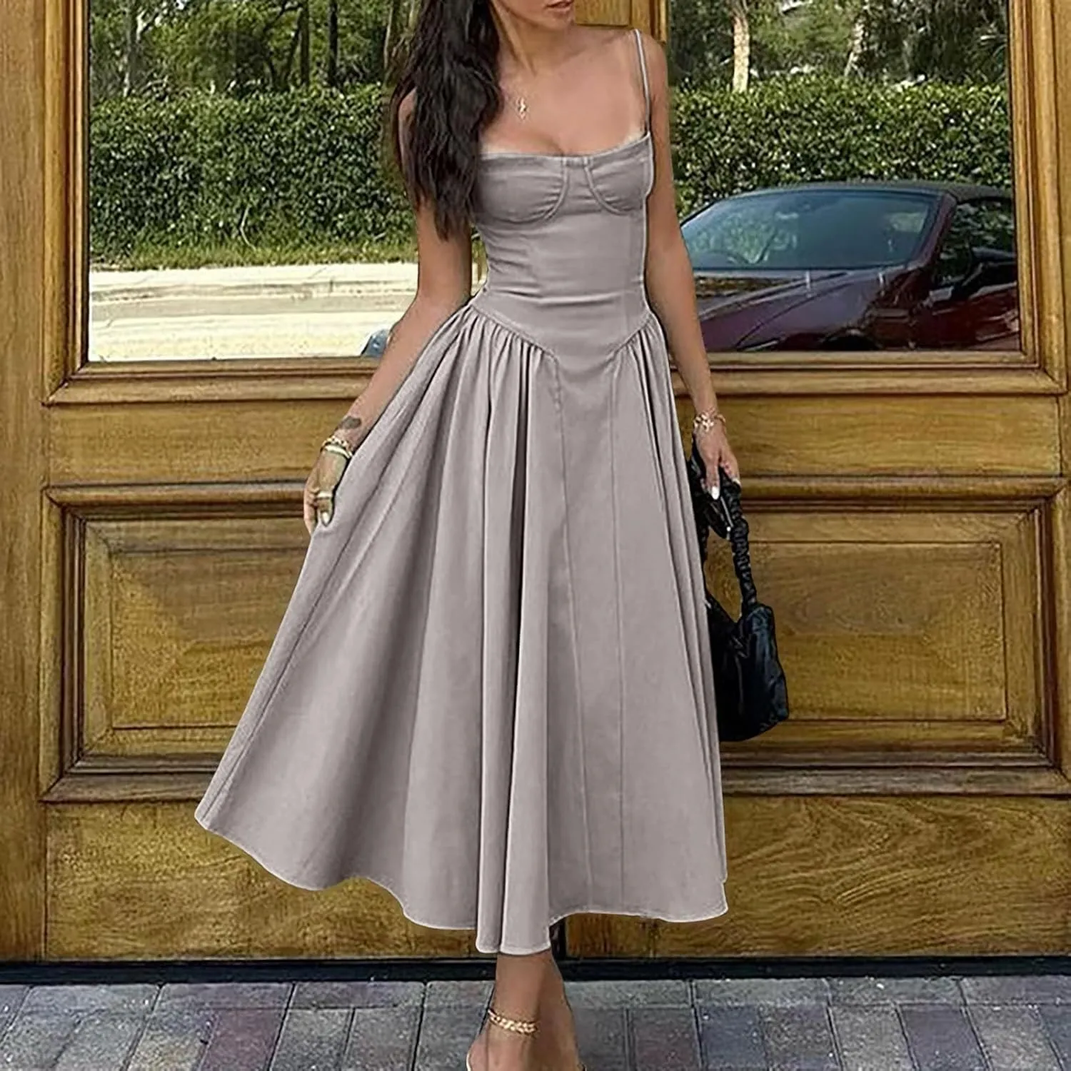 PTOLOCIF Summer Dresses for Women 2024, Trendy Bohemian Long Beach Sundresses Sleeveless Maxi Dress High Waisted Swing Dress