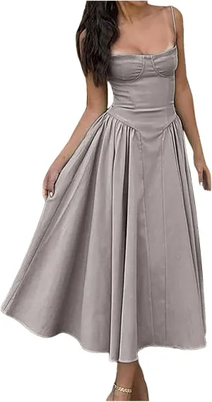 PTOLOCIF Summer Dresses for Women 2024, Trendy Bohemian Long Beach Sundresses Sleeveless Maxi Dress High Waisted Swing Dress