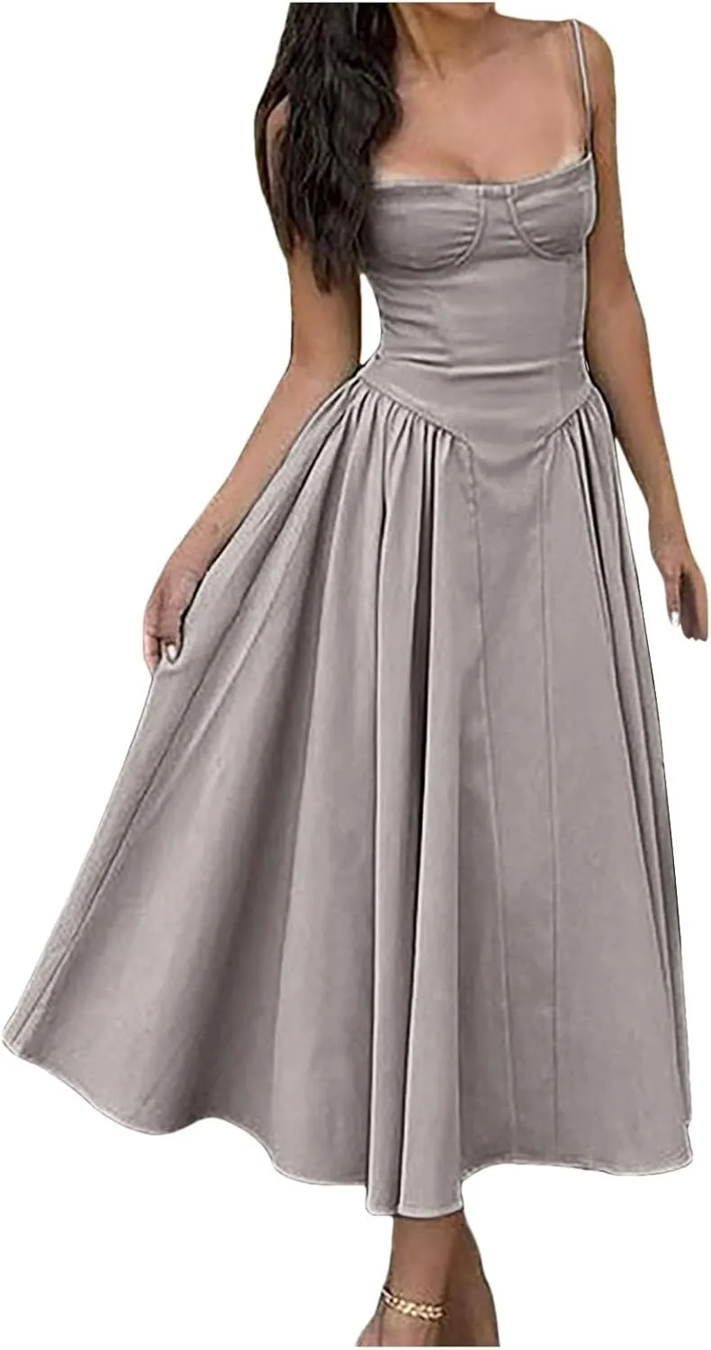 PTOLOCIF Summer Dresses for Women 2024, Trendy Bohemian Long Beach Sundresses Sleeveless Maxi Dress High Waisted Swing Dress