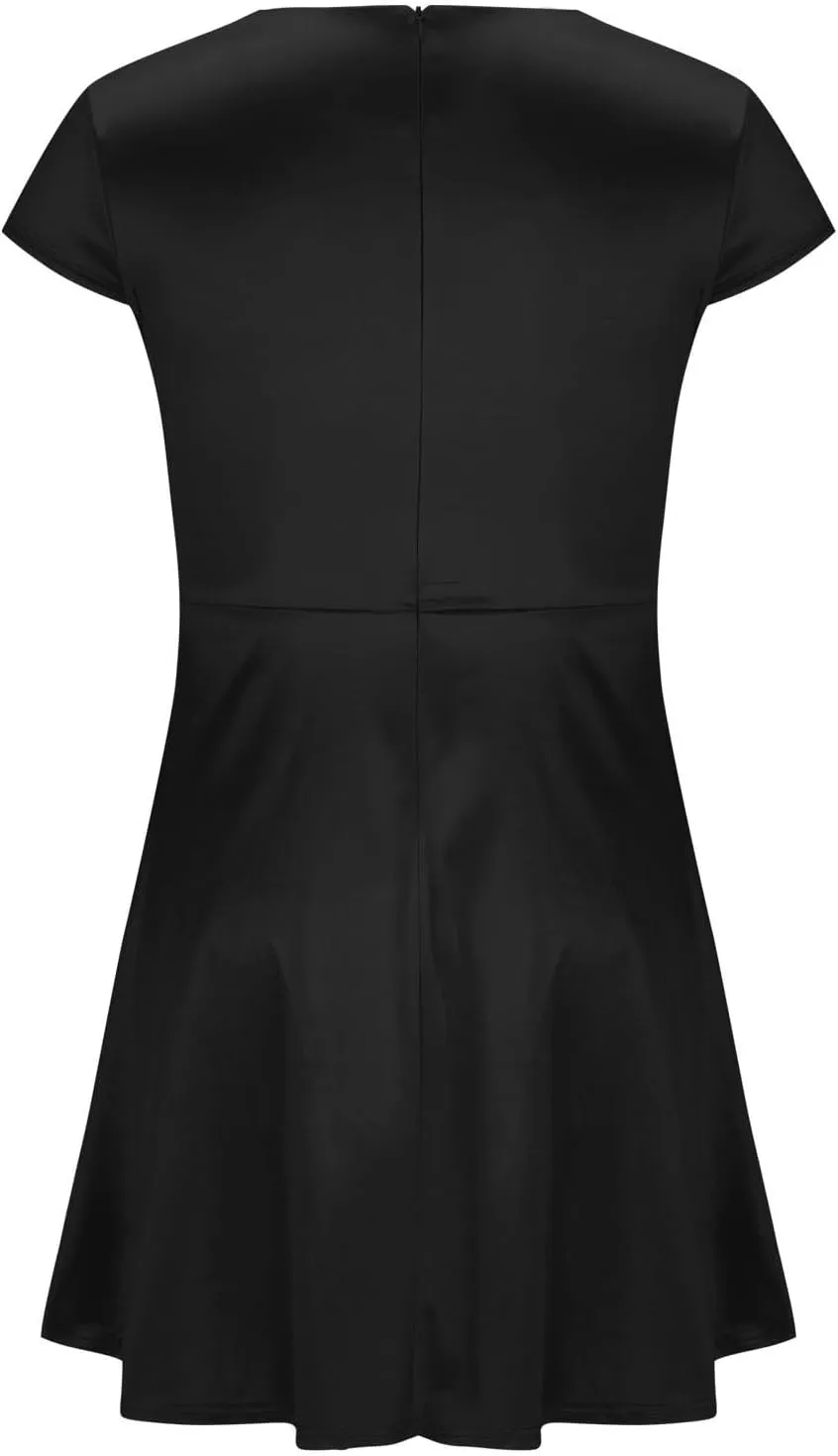 QIGUAND Womens 1950s Satin Swing Dress Vintage Wrap V Neck Cap Sleeve A-Line Dresses Elegant Cocktail Party Midi Flared Dress