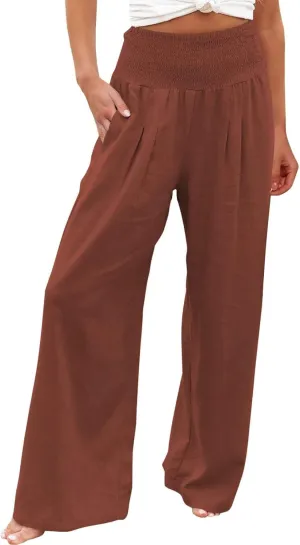QWENTMTNTY Wide Leg Palazzo Pants for Women Cotton Linen High Waisted Plus Size Summer Pants Casual Work Dressy Trousers