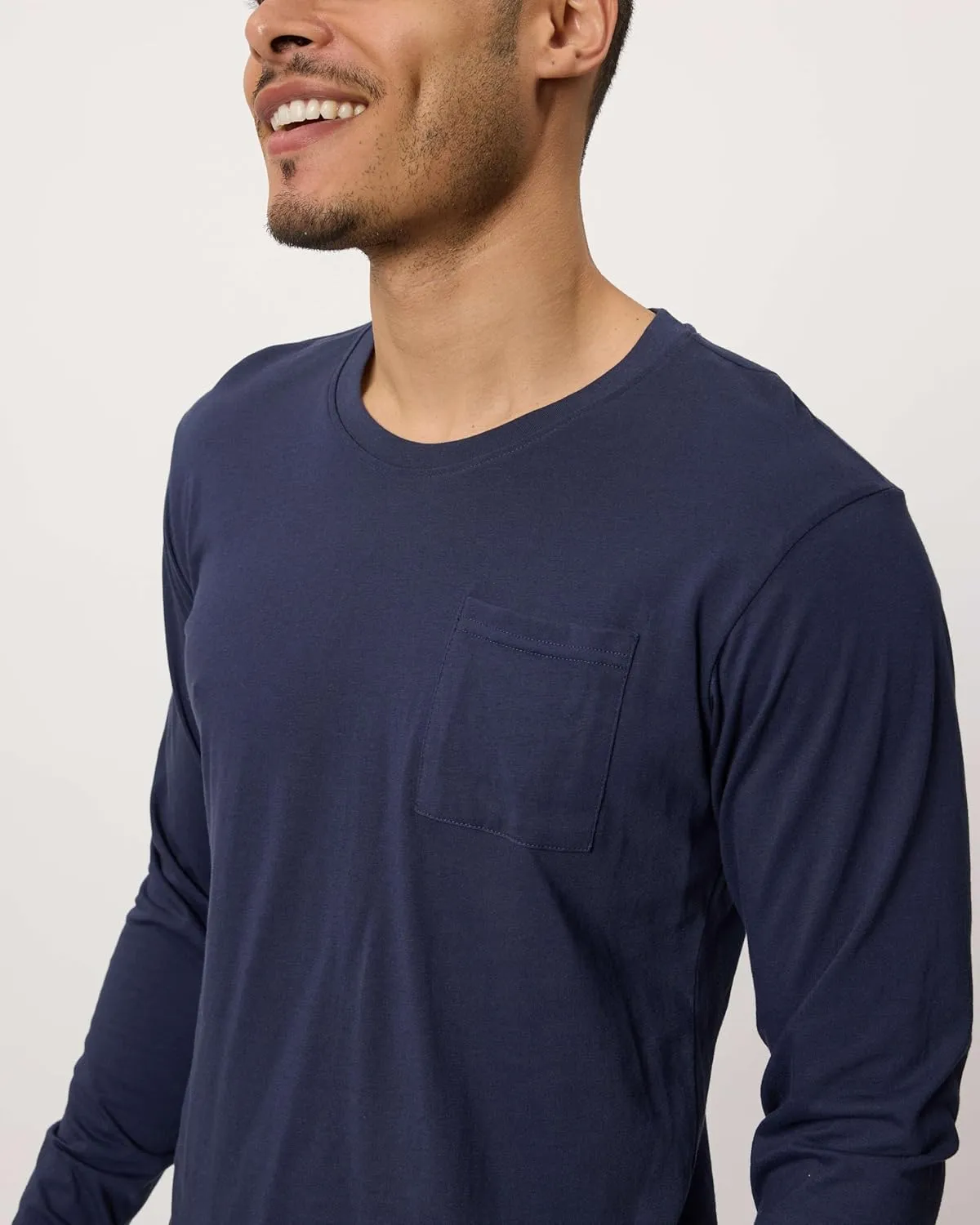 Real Essentials 3 Pack: Men's Cotton Performance Long Sleeve Crew Neck Pocket T-Shirt Athletic Top (Available in Big & Tall)
