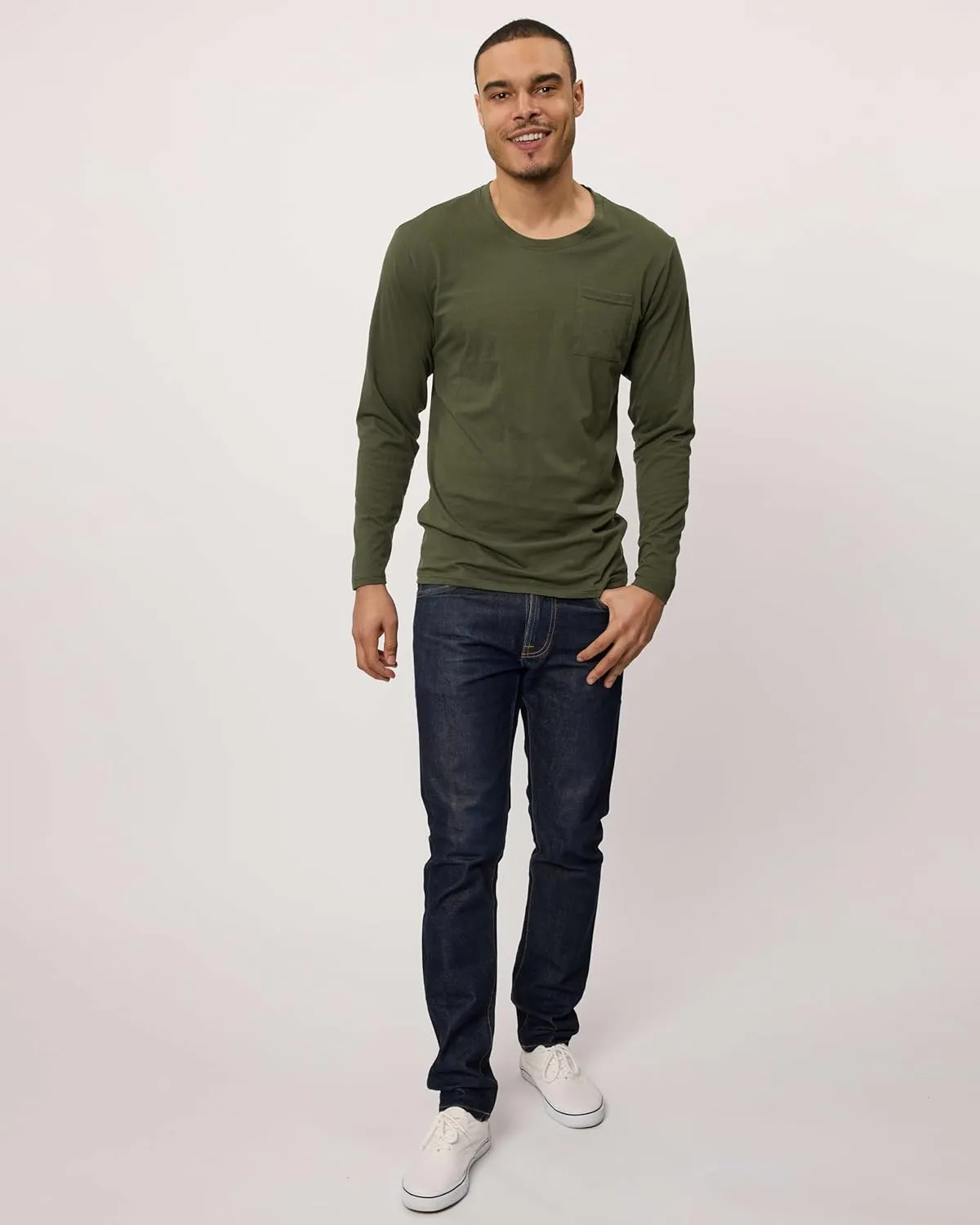Real Essentials 3 Pack: Men's Cotton Performance Long Sleeve Crew Neck Pocket T-Shirt Athletic Top (Available in Big & Tall)