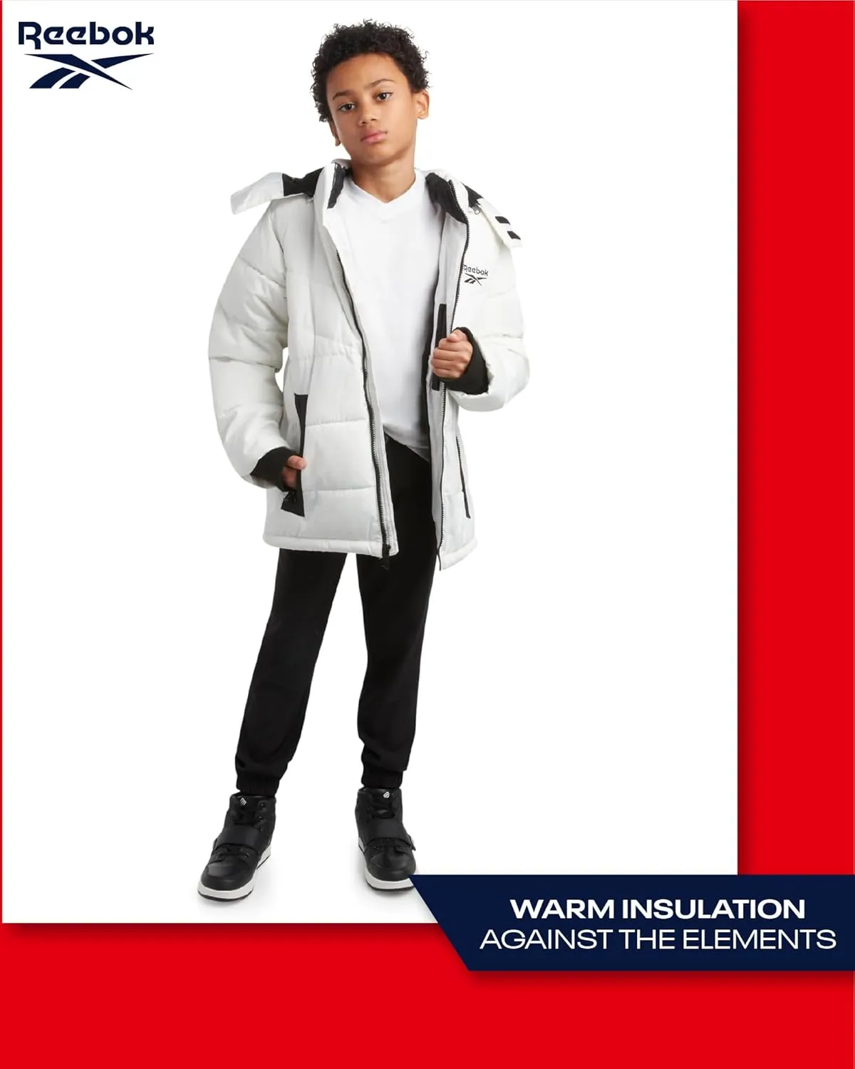 Reebok Boys' Winter Jacket - Heavyweight Quilted Puffer Parka Coat - Insulated Ski Jacket for Boys (8-20)