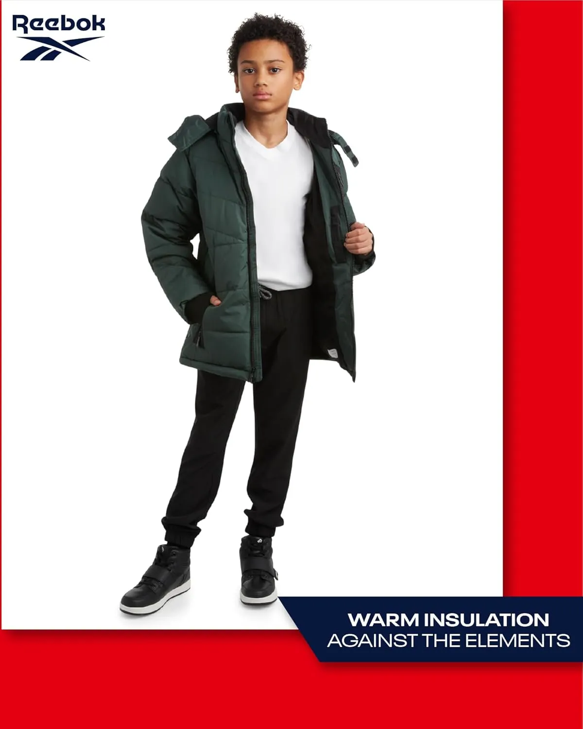 Reebok Boys' Winter Jacket - Heavyweight Quilted Puffer Parka Coat - Insulated Ski Jacket for Boys (8-20)