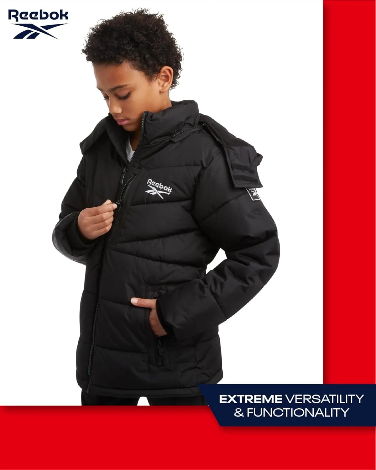 Reebok Boys' Winter Jacket - Heavyweight Quilted Puffer Parka Coat - Insulated Ski Jacket for Boys (8-20)