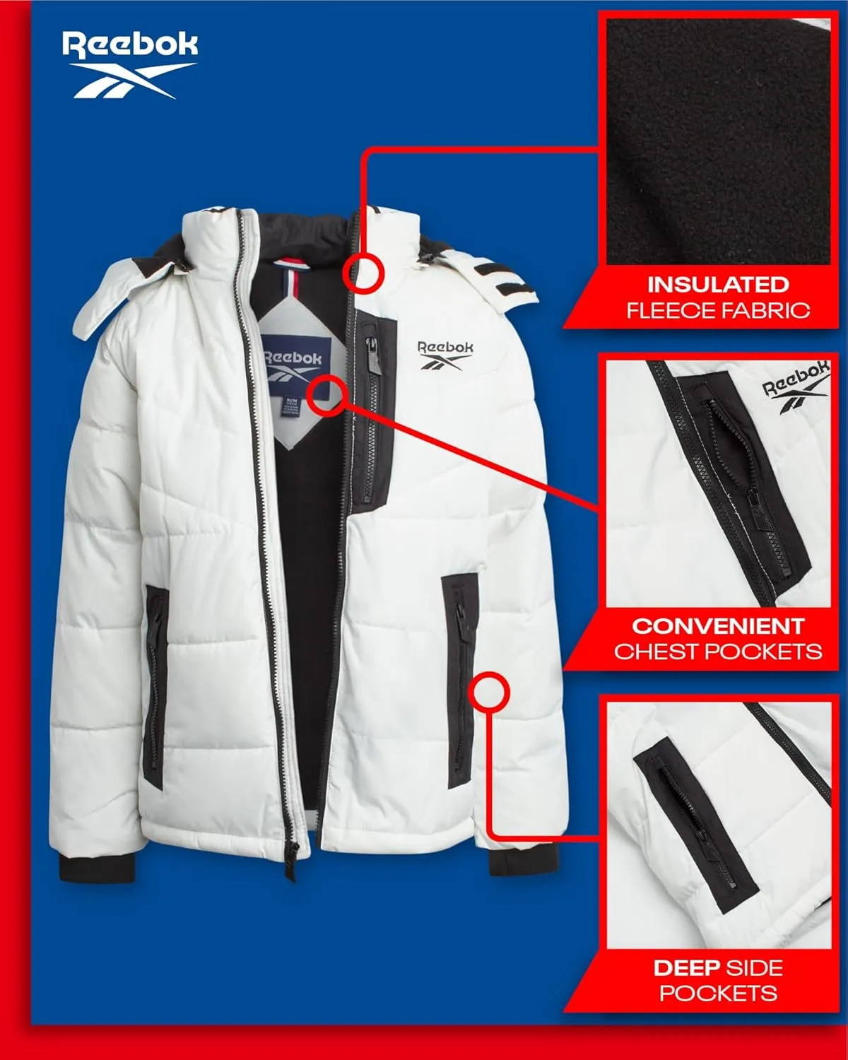 Reebok Boys' Winter Jacket - Heavyweight Quilted Puffer Parka Coat - Insulated Ski Jacket for Boys (8-20)