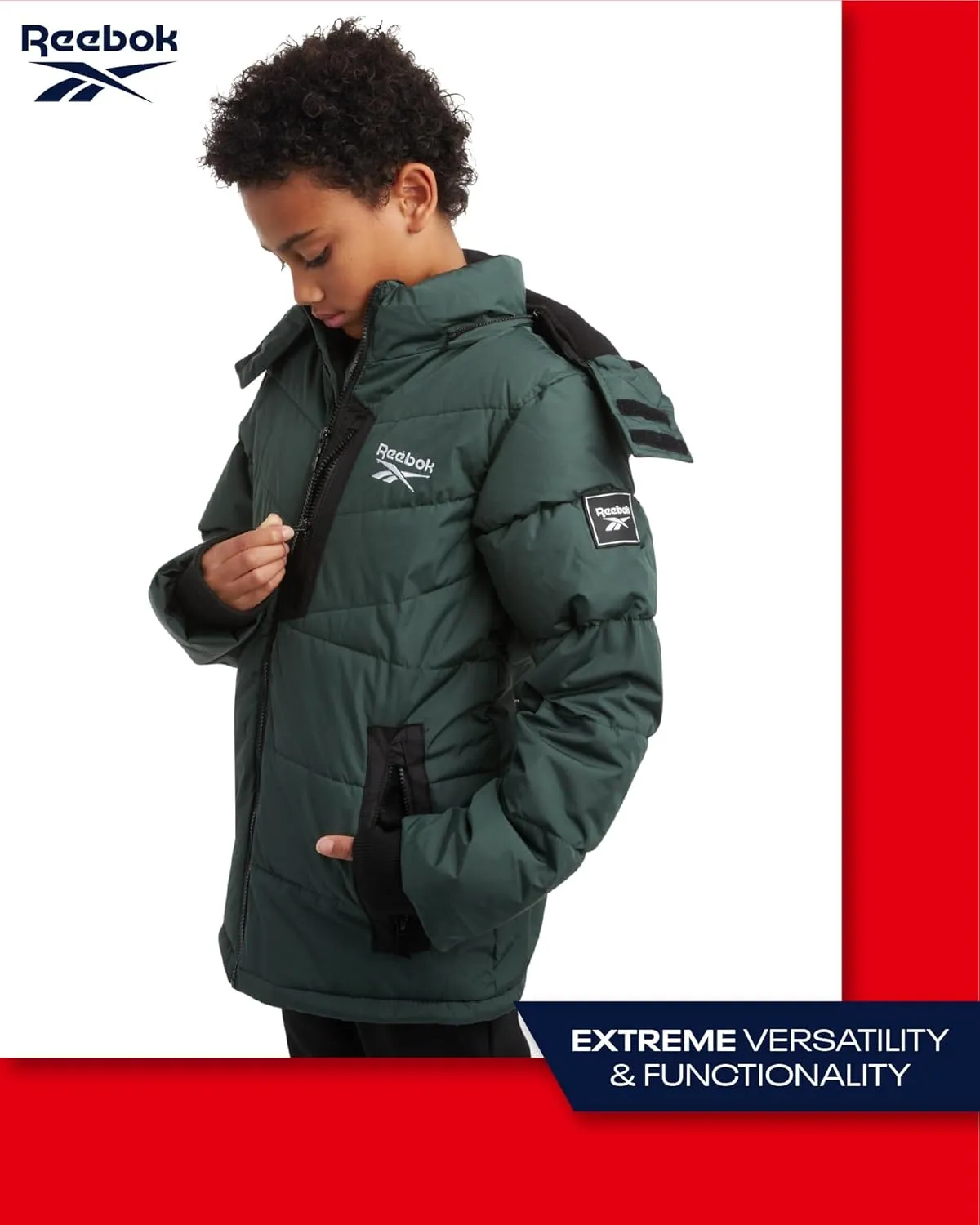 Reebok Boys' Winter Jacket - Heavyweight Quilted Puffer Parka Coat - Insulated Ski Jacket for Boys (8-20)