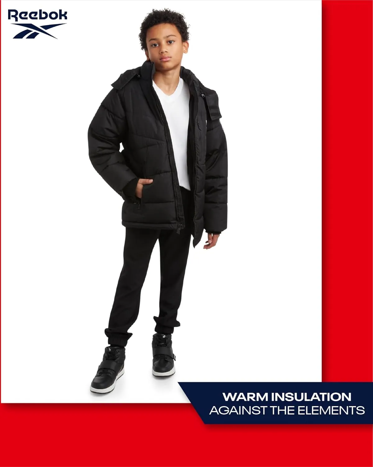 Reebok Boys' Winter Jacket - Heavyweight Quilted Puffer Parka Coat - Insulated Ski Jacket for Boys (8-20)