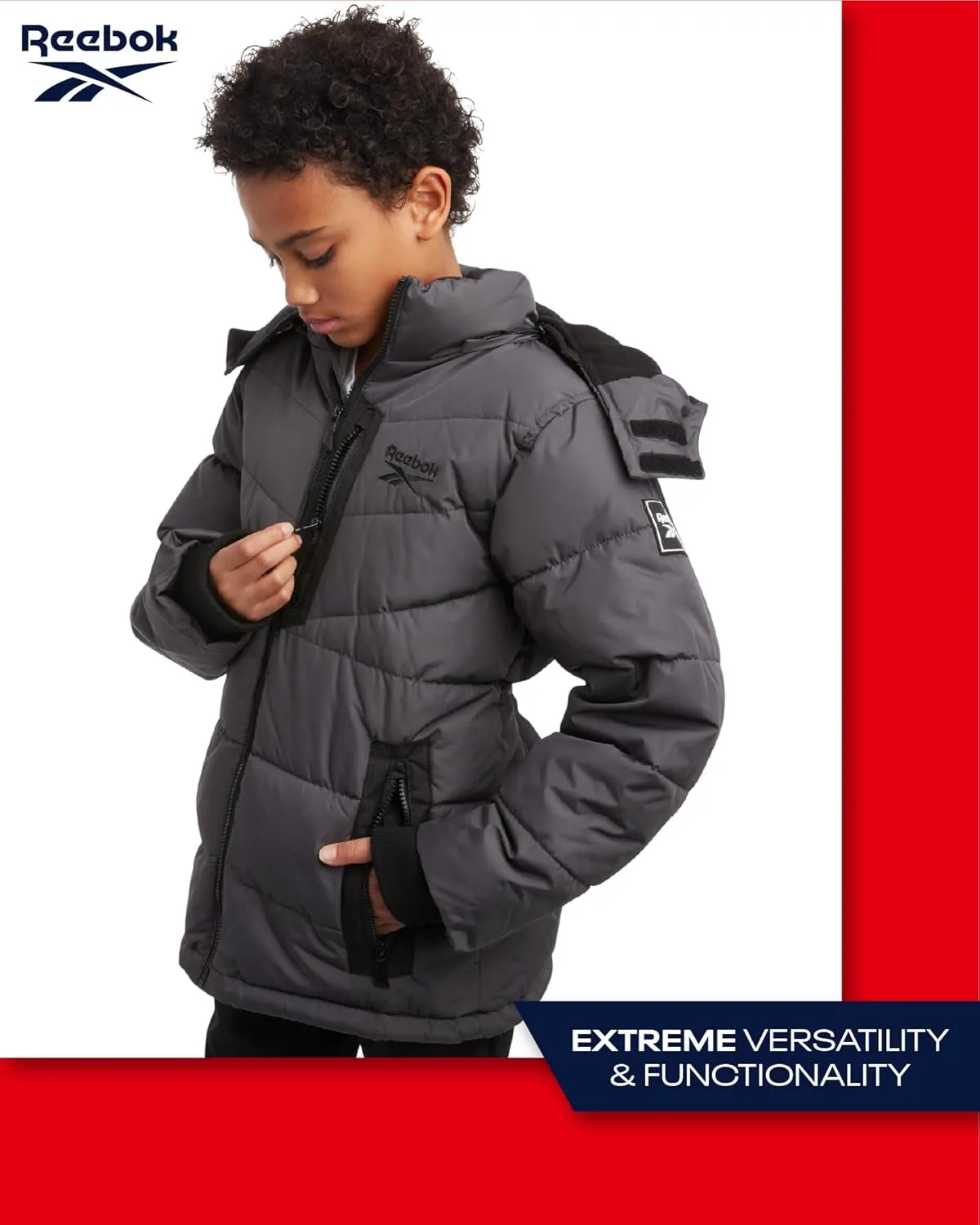 Reebok Boys' Winter Jacket - Heavyweight Quilted Puffer Parka Coat - Insulated Ski Jacket for Boys (8-20)