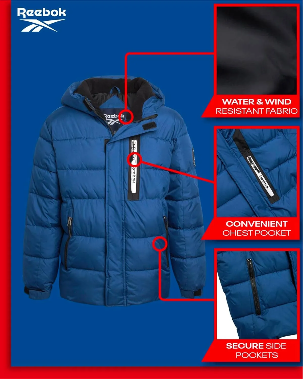 Reebok Boys' Winter Jacket - Heavyweight Quilted Puffer Parka Coat - Insulated Ski Jacket for Boys (8-20)