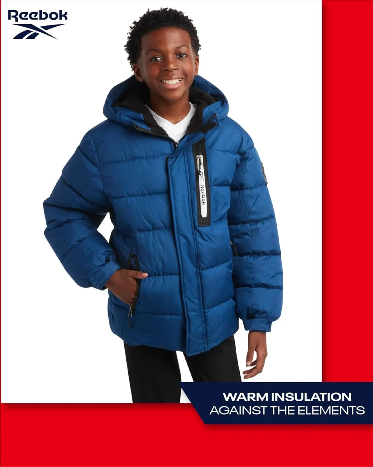 Reebok Boys' Winter Jacket - Heavyweight Quilted Puffer Parka Coat - Insulated Ski Jacket for Boys (8-20)