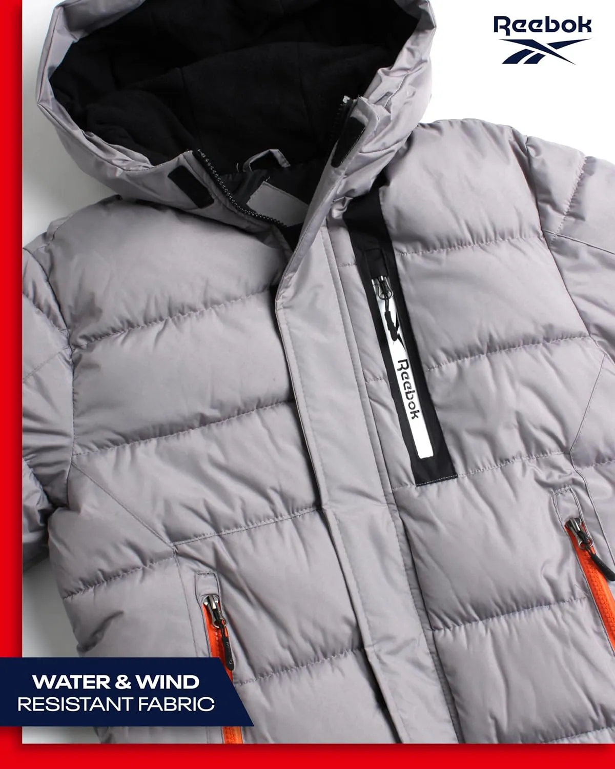 Reebok Boys' Winter Jacket - Heavyweight Quilted Puffer Parka Coat - Insulated Ski Jacket for Boys (8-20)
