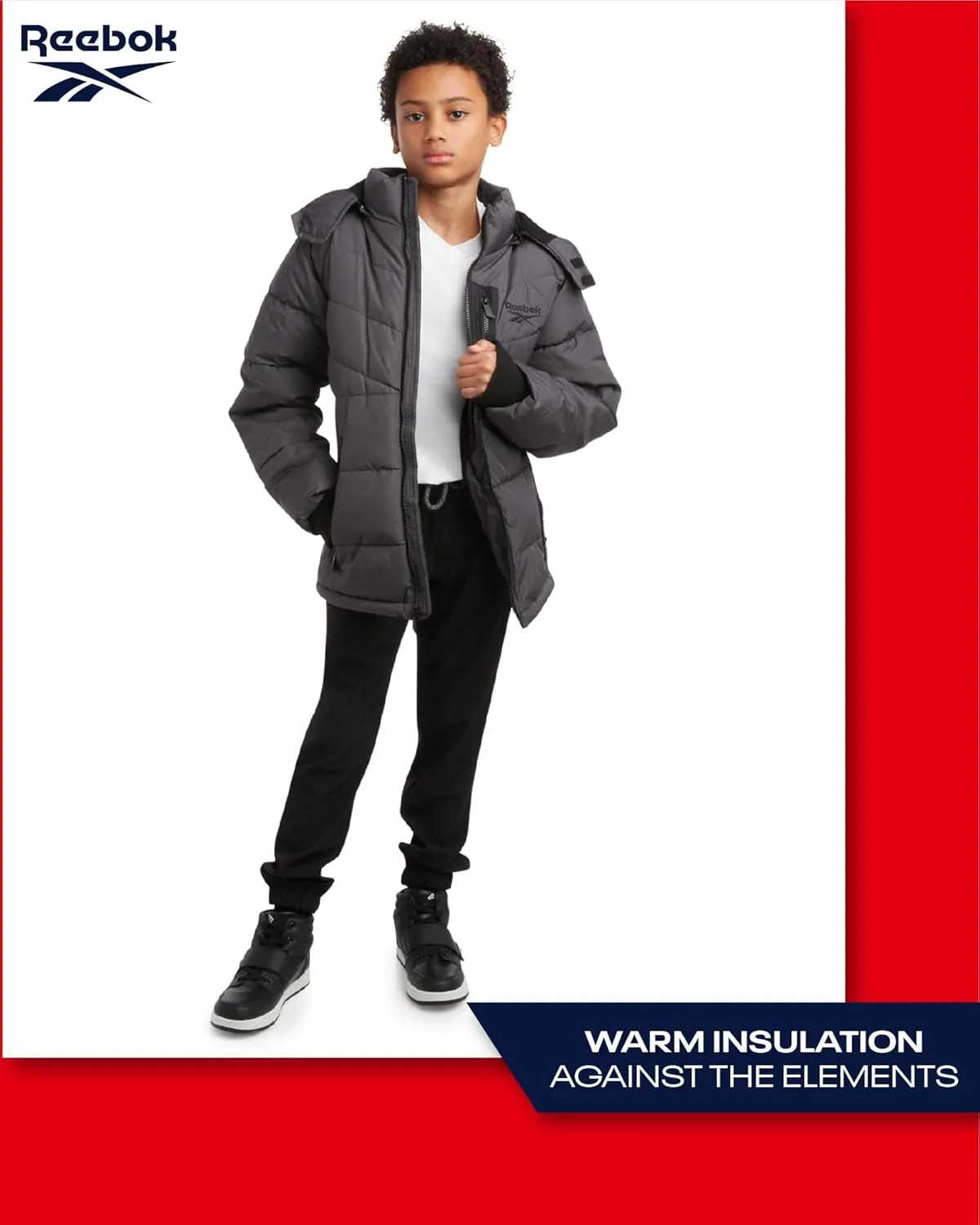 Reebok Boys' Winter Jacket - Heavyweight Quilted Puffer Parka Coat - Insulated Ski Jacket for Boys (8-20)