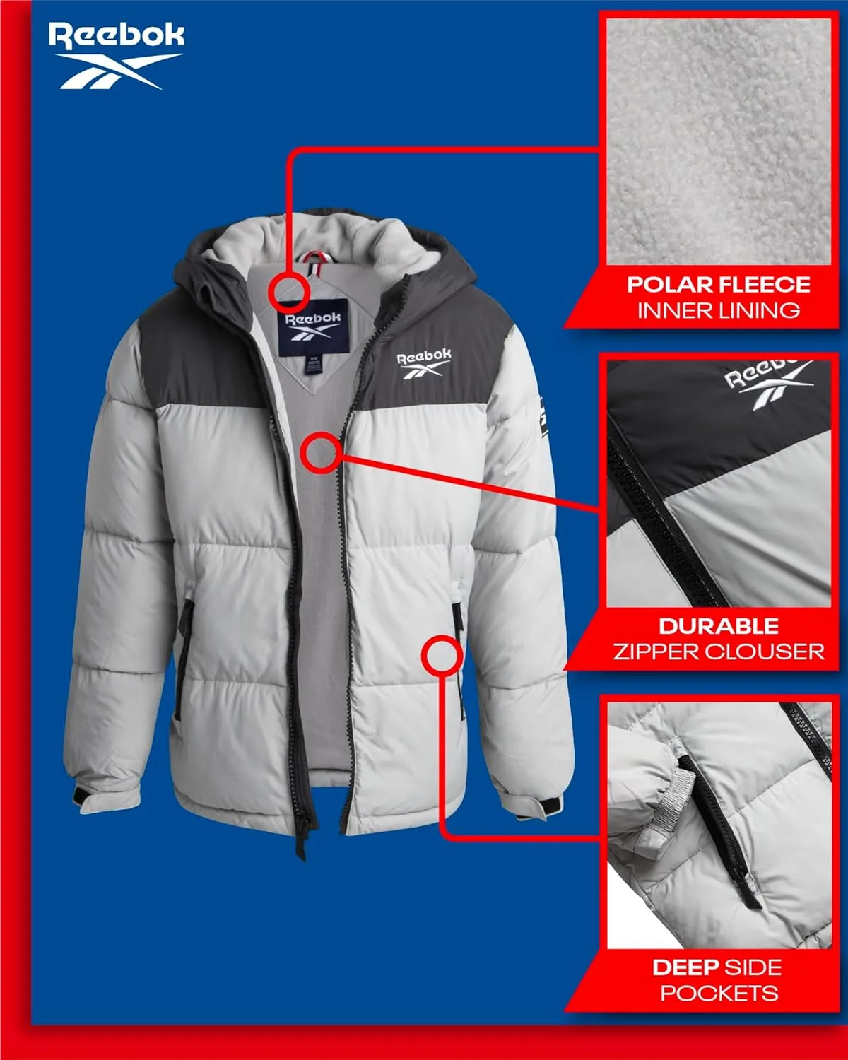 Reebok Boys' Winter Jacket  Heavyweight Quilted Puffer Parka Coat - Weather Resistant Ski Jacket for Boys (8-20)