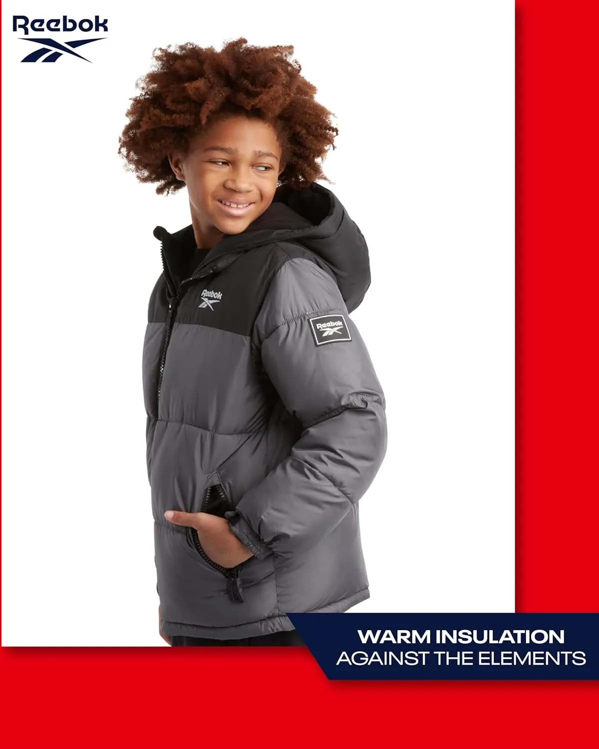 Reebok Boys' Winter Jacket  Heavyweight Quilted Puffer Parka Coat - Weather Resistant Ski Jacket for Boys (8-20)