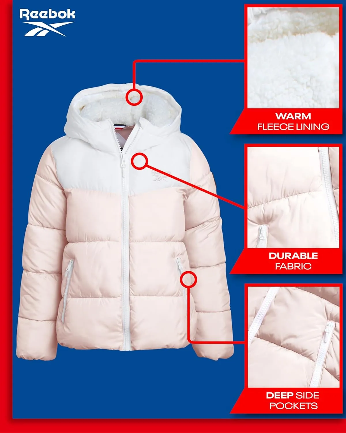 Reebok Girls Winter Jacket - Fleece Lined Heavyweight Quilted Puffer Parka Coat - Ski Jacket for Girls (4-16)