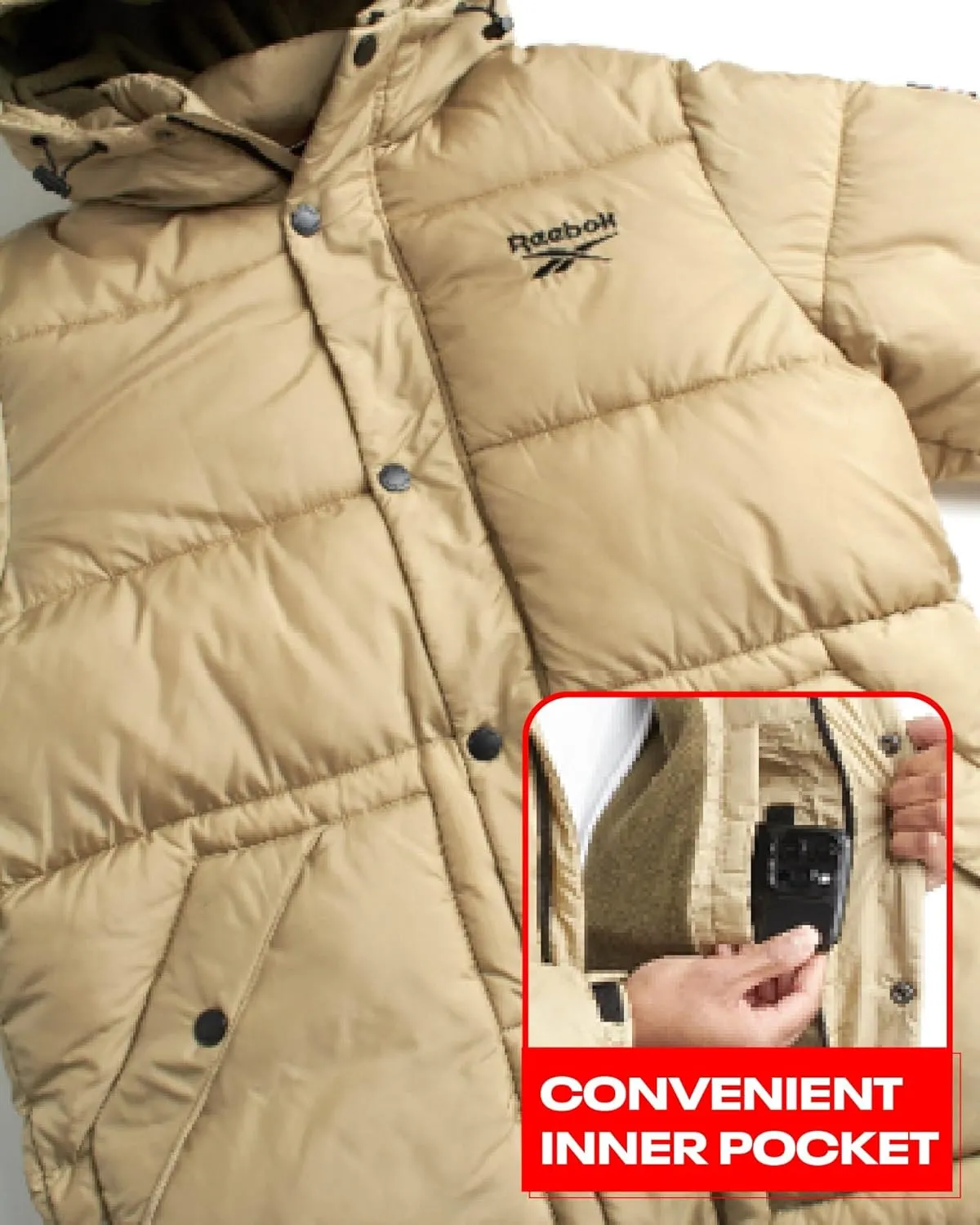 Reebok Men Winter Jacket - Puffer Parka Coat - Heavyweight Ski Jacket for Men, M-XXL