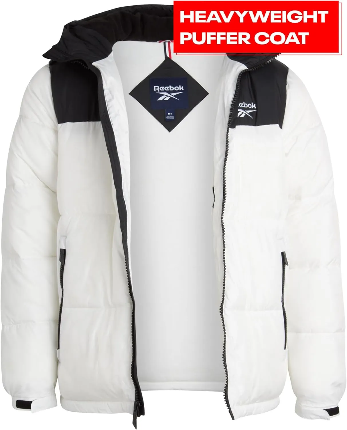 Reebok Men's Puffer Jacket - Heavyweight Quilted Puffer Coat with Wide Hood - Weather Resistant Ski Jacket for Men (M-XXL)