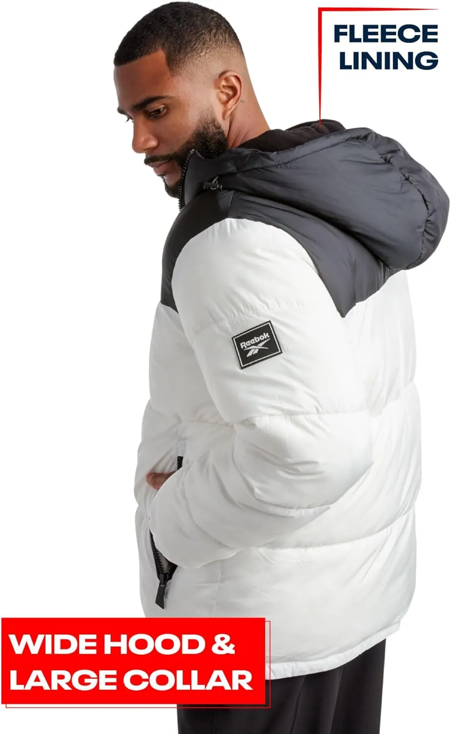 Reebok Men's Puffer Jacket - Heavyweight Quilted Puffer Coat with Wide Hood - Weather Resistant Ski Jacket for Men (M-XXL)