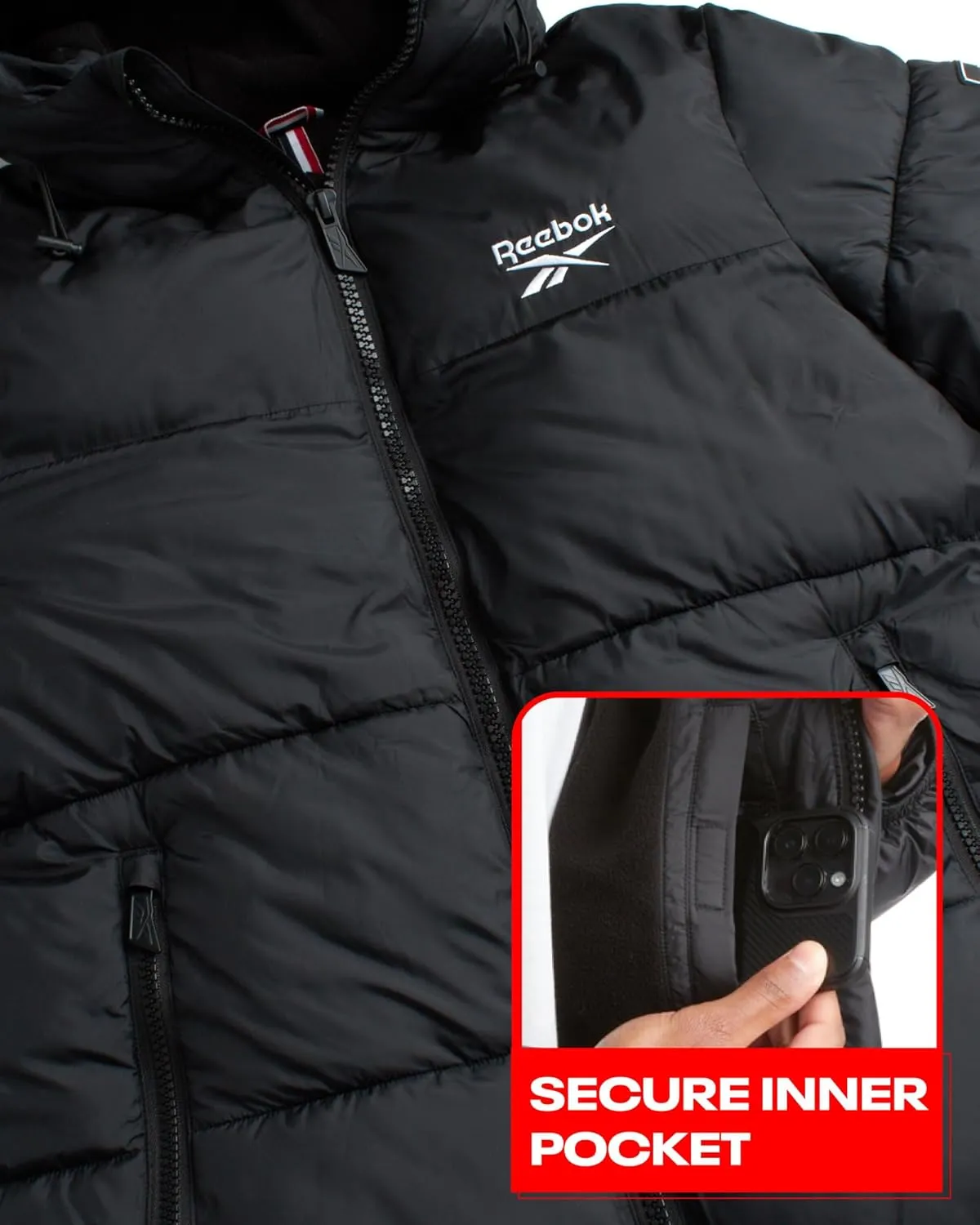 Reebok Men's Puffer Jacket - Heavyweight Quilted Puffer Coat with Wide Hood - Weather Resistant Ski Jacket for Men (M-XXL)