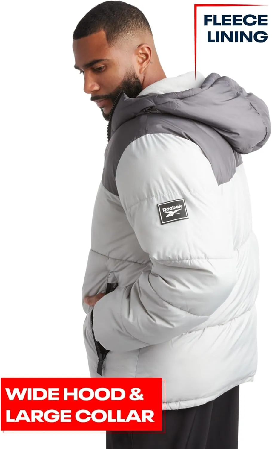 Reebok Men's Puffer Jacket - Heavyweight Quilted Puffer Coat with Wide Hood - Weather Resistant Ski Jacket for Men (M-XXL)