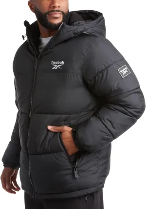 Reebok Men's Puffer Jacket - Heavyweight Quilted Puffer Coat with Wide Hood - Weather Resistant Ski Jacket for Men (M-XXL)