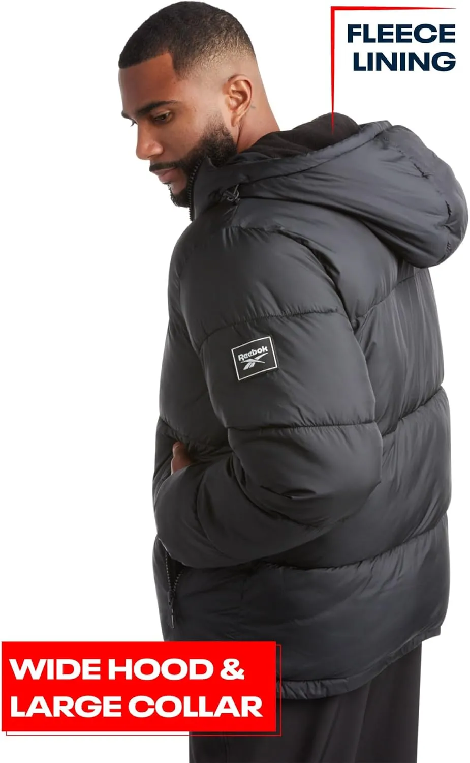 Reebok Men's Puffer Jacket - Heavyweight Quilted Puffer Coat with Wide Hood - Weather Resistant Ski Jacket for Men (M-XXL)