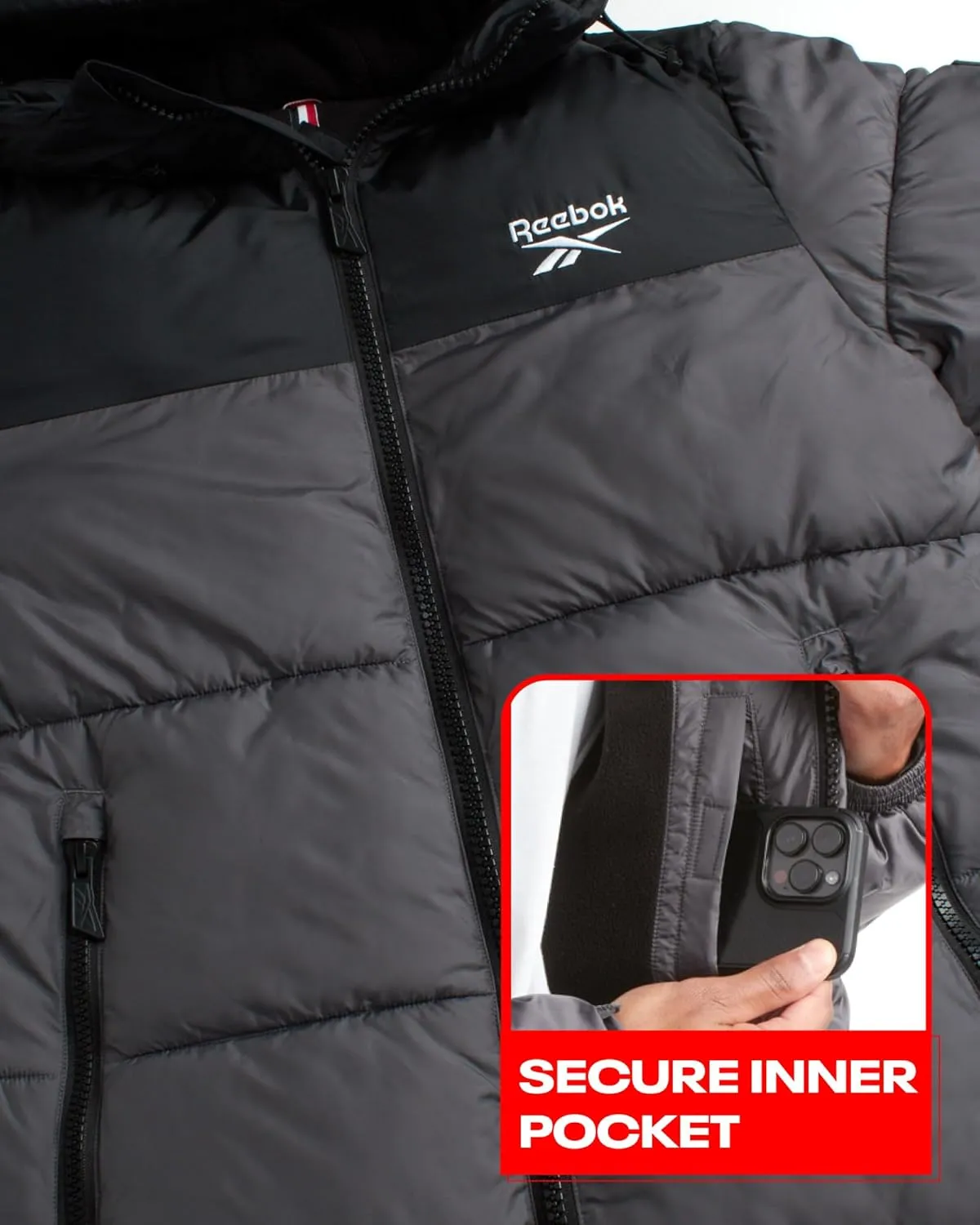 Reebok Men's Puffer Jacket - Heavyweight Quilted Puffer Coat with Wide Hood - Weather Resistant Ski Jacket for Men (M-XXL)
