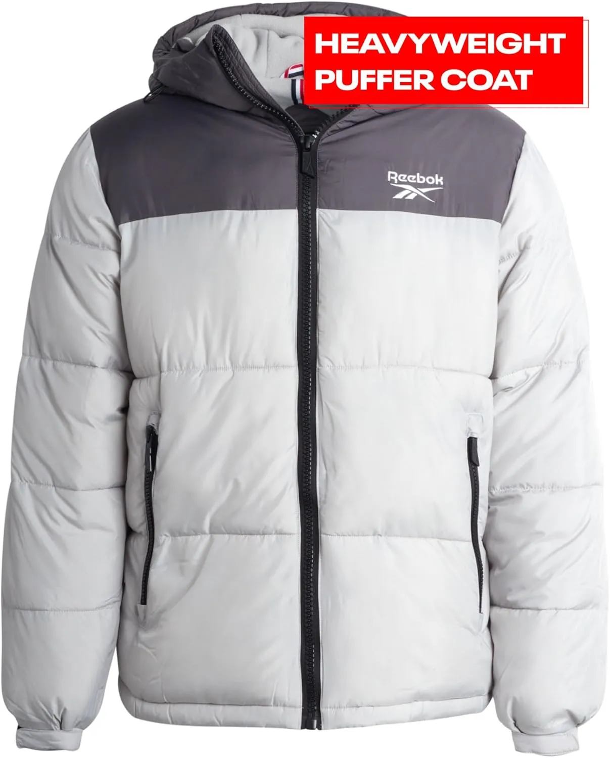 Reebok Men's Puffer Jacket - Heavyweight Quilted Puffer Coat with Wide Hood - Weather Resistant Ski Jacket for Men (M-XXL)
