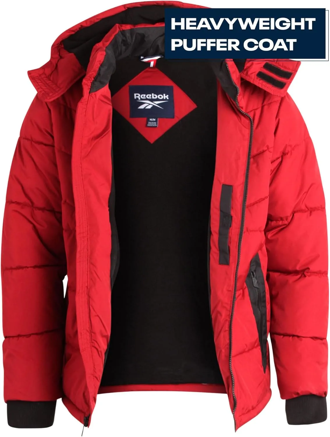 Reebok Men's Winter Jacket - Heavyweight Quilted Puffer Parka Coat - Weather Resistant Jacket for Men (L-XXL)