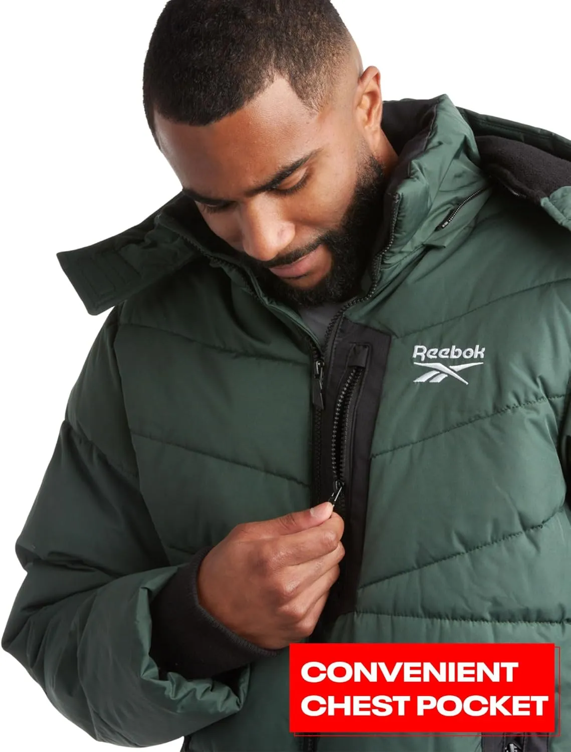 Reebok Men's Winter Jacket - Heavyweight Quilted Puffer Parka Coat - Weather Resistant Jacket for Men (L-XXL)