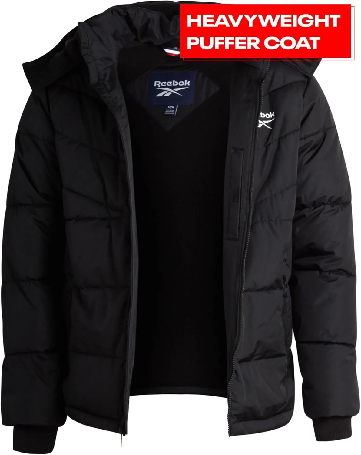 Reebok Men's Winter Jacket - Heavyweight Quilted Puffer Parka Coat - Weather Resistant Jacket for Men (L-XXL)