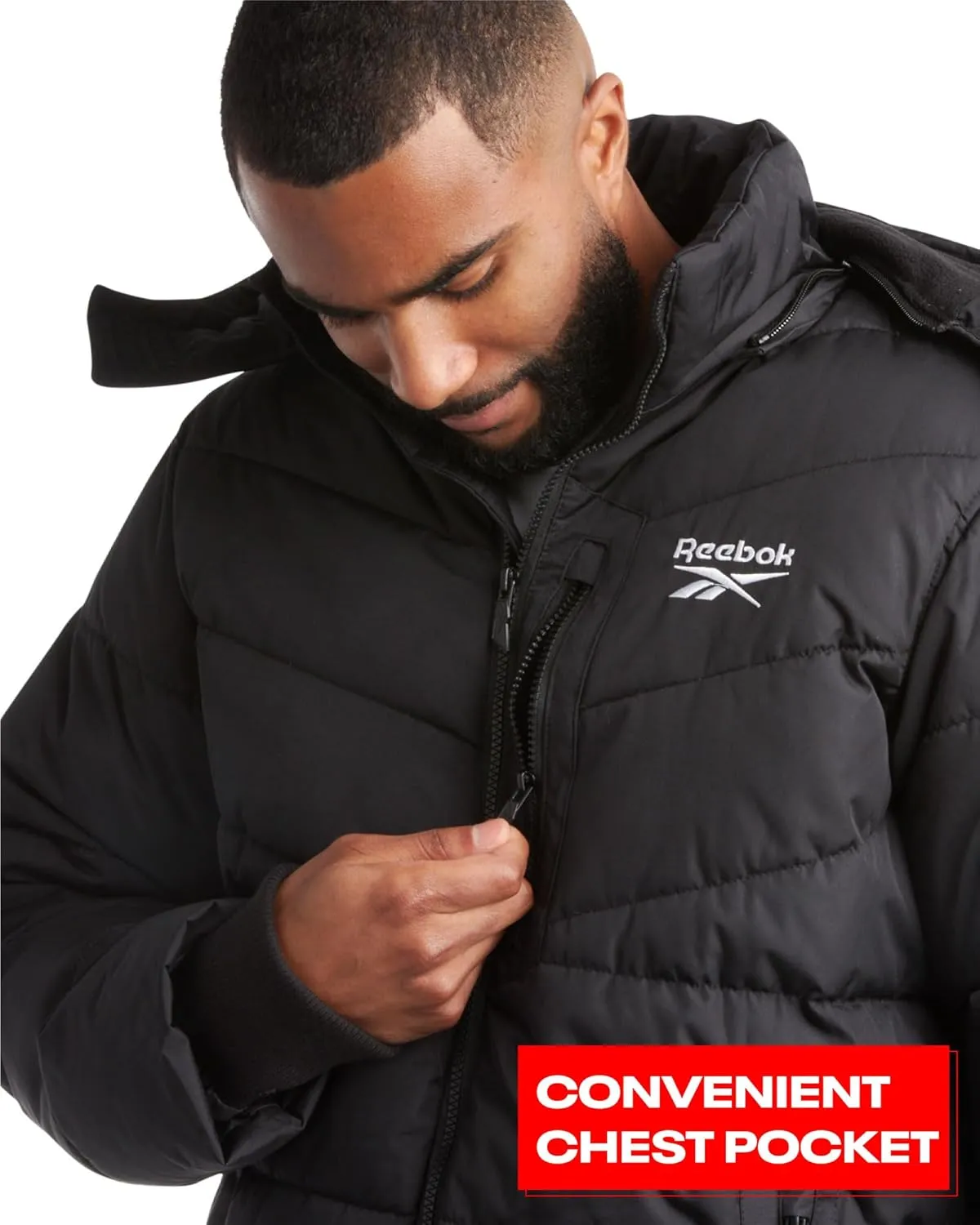 Reebok Men's Winter Jacket - Heavyweight Quilted Puffer Parka Coat - Weather Resistant Jacket for Men (L-XXL)