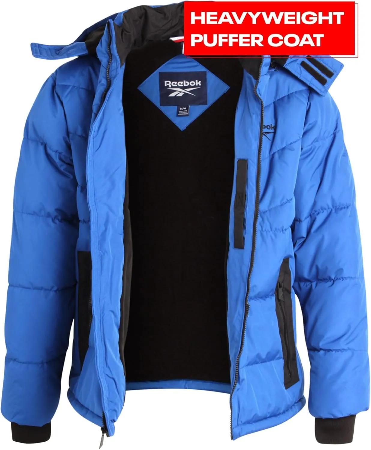 Reebok Men's Winter Jacket - Heavyweight Quilted Puffer Parka Coat - Weather Resistant Jacket for Men (L-XXL)