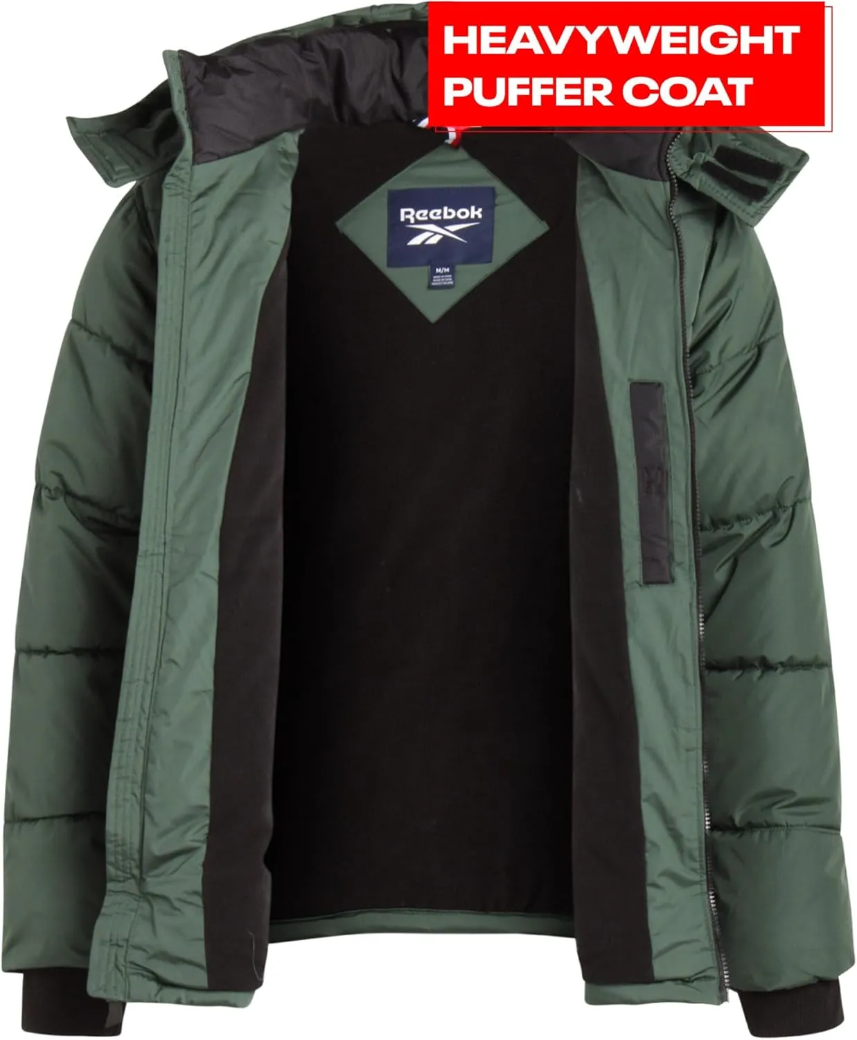 Reebok Men's Winter Jacket - Heavyweight Quilted Puffer Parka Coat - Weather Resistant Jacket for Men (L-XXL)