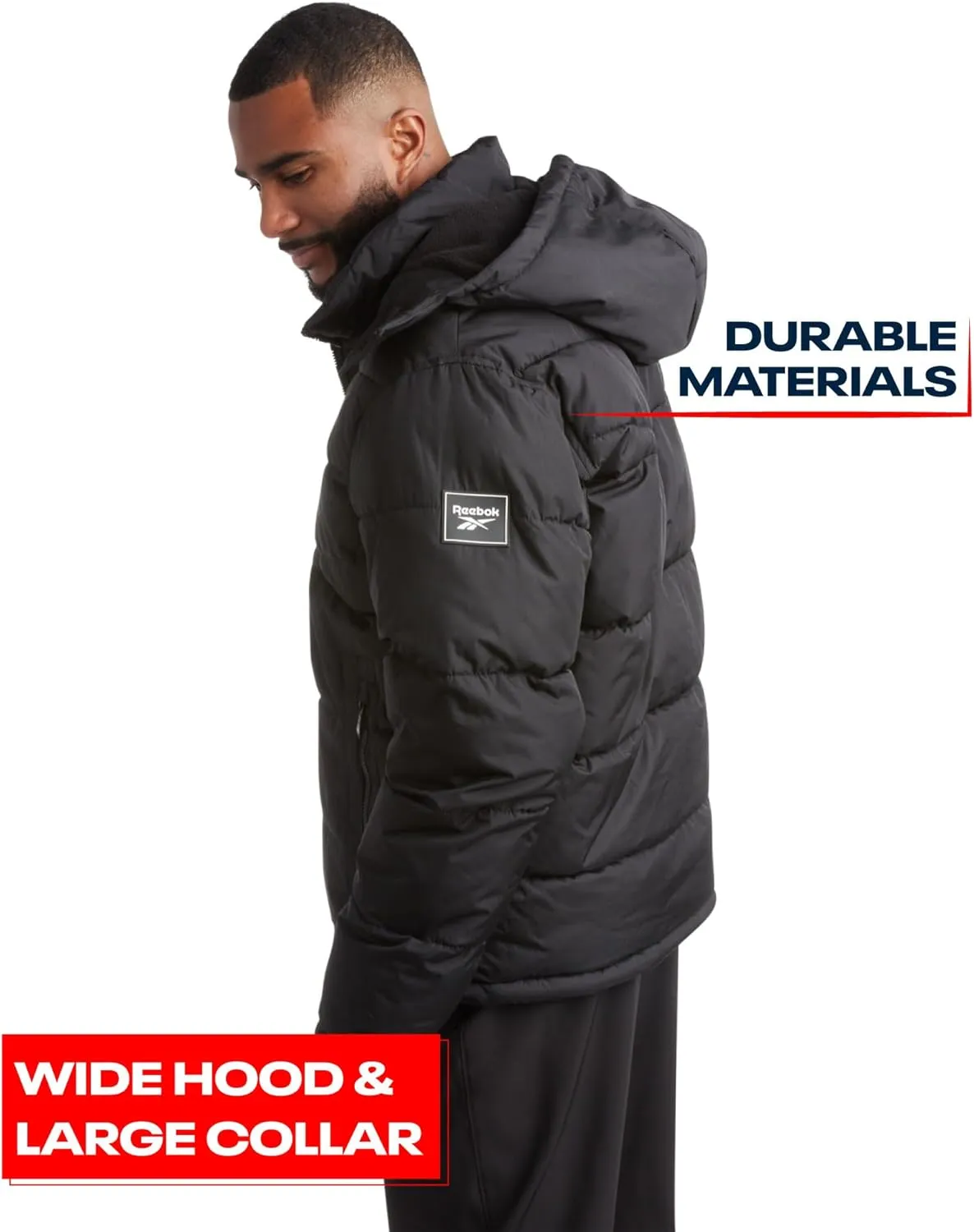 Reebok Men's Winter Jacket - Heavyweight Quilted Puffer Parka Coat - Weather Resistant Jacket for Men (L-XXL)