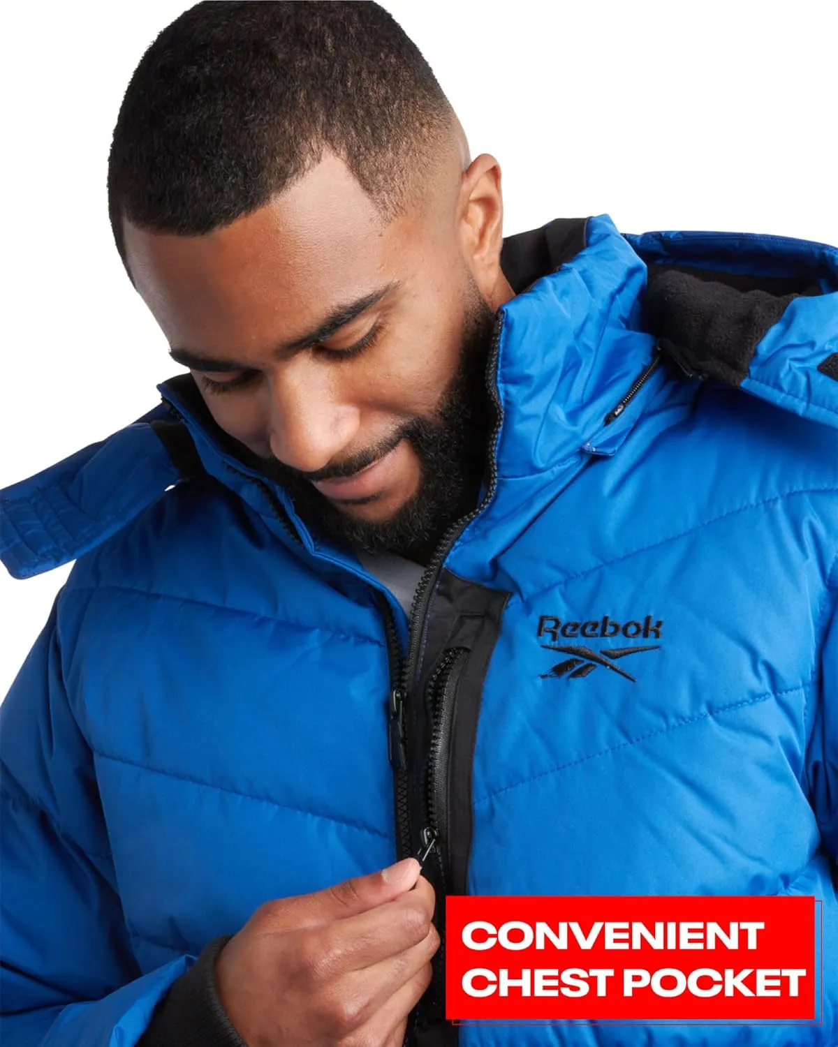 Reebok Men's Winter Jacket - Heavyweight Quilted Puffer Parka Coat - Weather Resistant Jacket for Men (L-XXL)