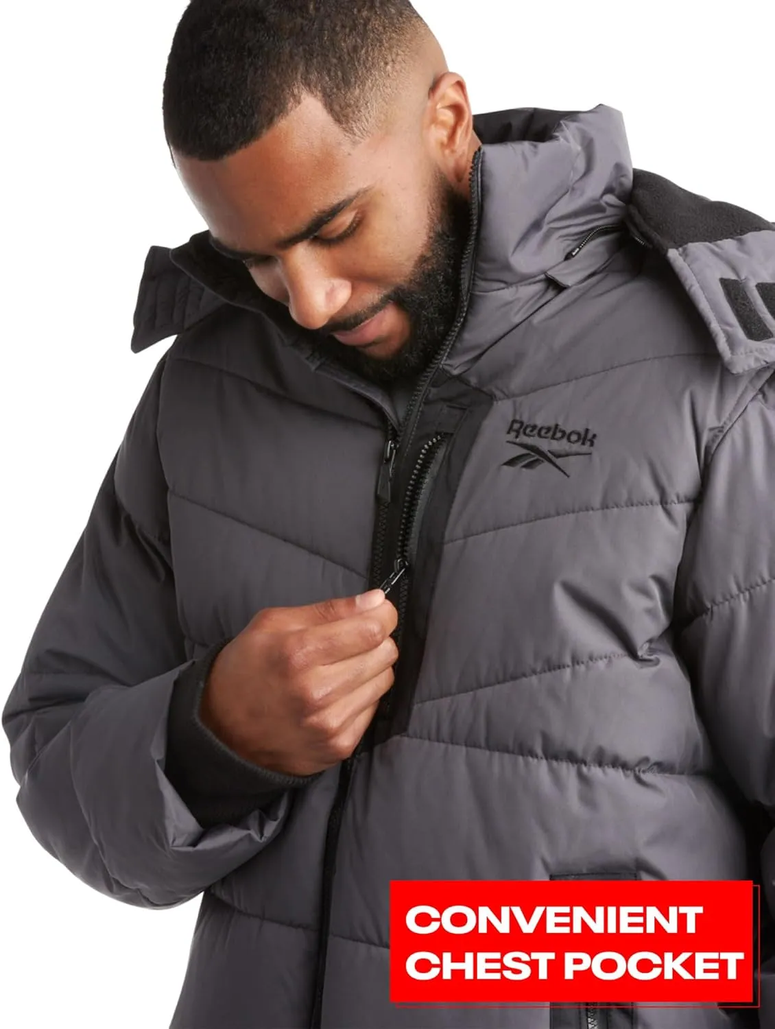 Reebok Men's Winter Jacket - Heavyweight Quilted Puffer Parka Coat - Weather Resistant Jacket for Men (L-XXL)
