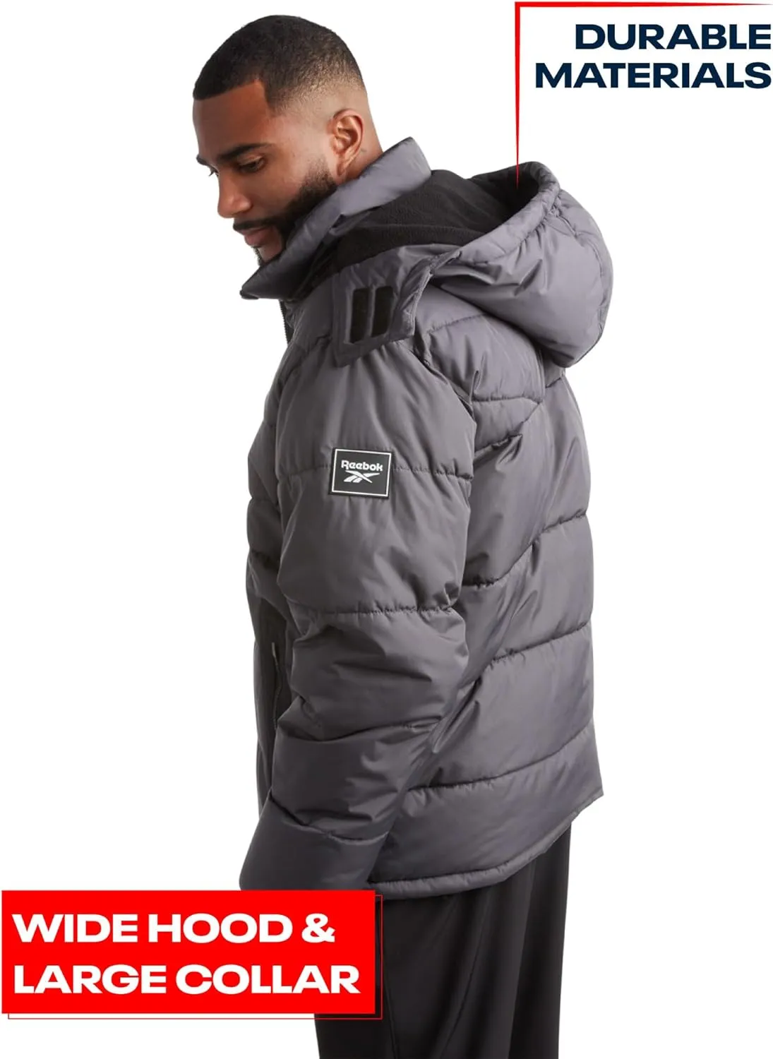 Reebok Men's Winter Jacket - Heavyweight Quilted Puffer Parka Coat - Weather Resistant Jacket for Men (L-XXL)