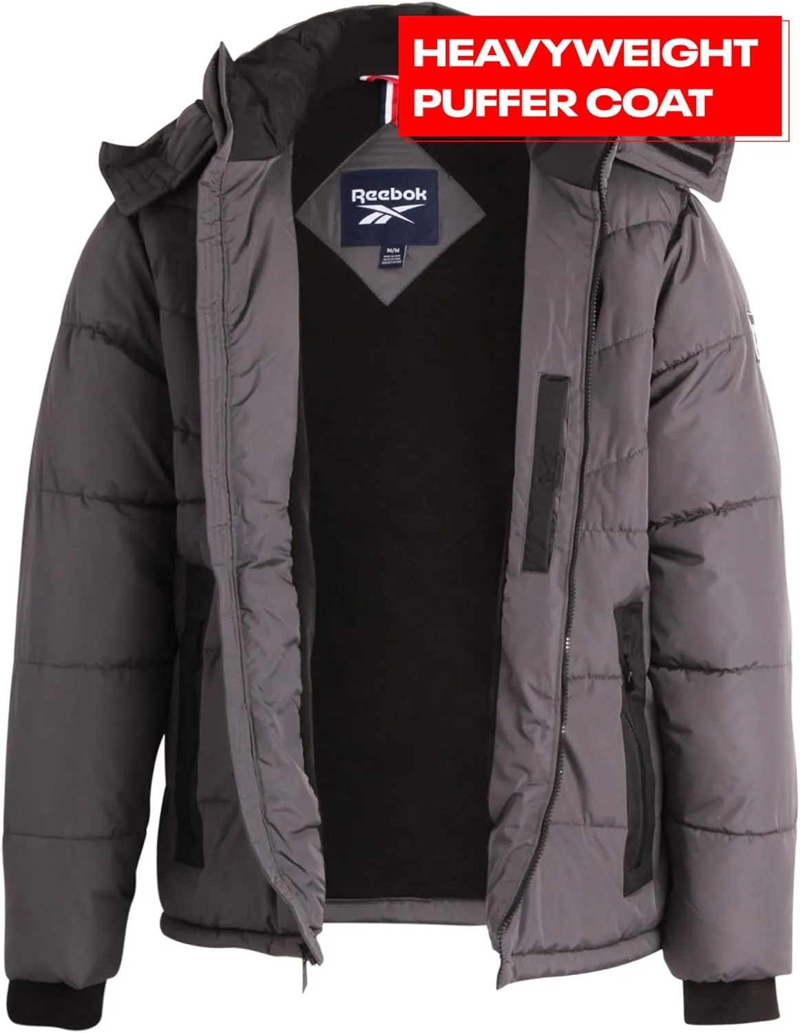 Reebok Men's Winter Jacket - Heavyweight Quilted Puffer Parka Coat - Weather Resistant Jacket for Men (L-XXL)