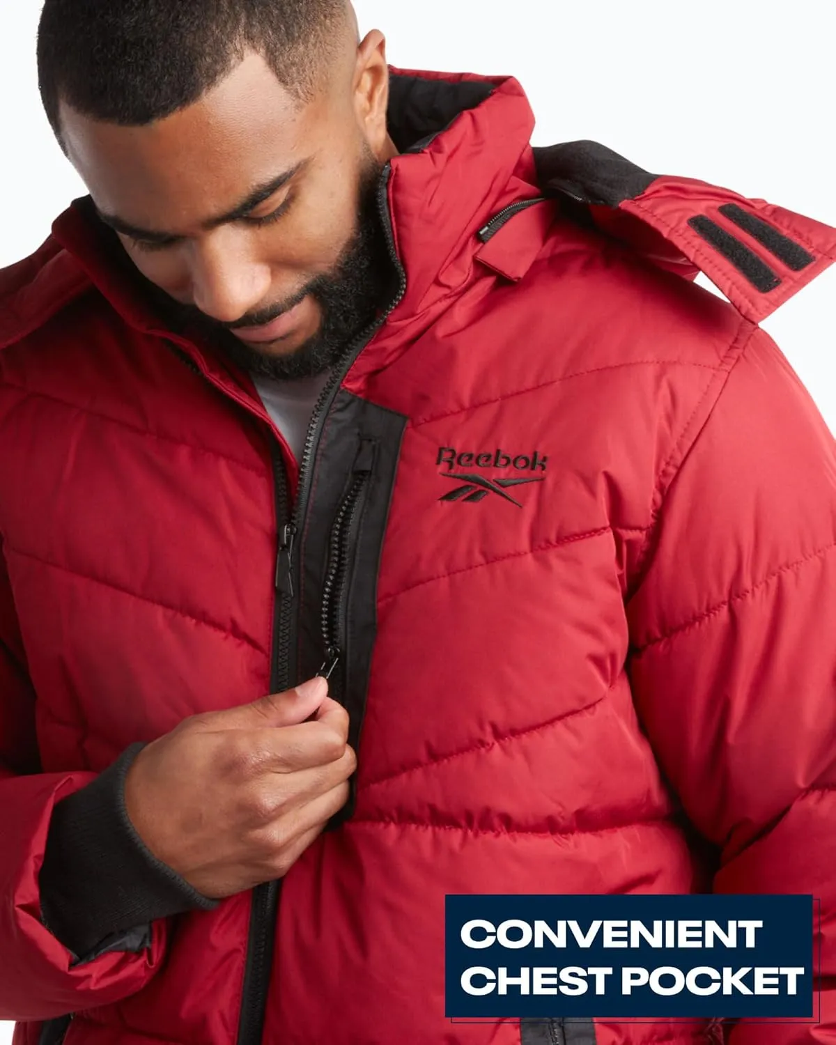 Reebok Men's Winter Jacket - Heavyweight Quilted Puffer Parka Coat - Weather Resistant Jacket for Men (L-XXL)